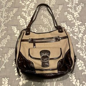 Brighton Purse Fabric and Leather Shoulder Bag VGUC